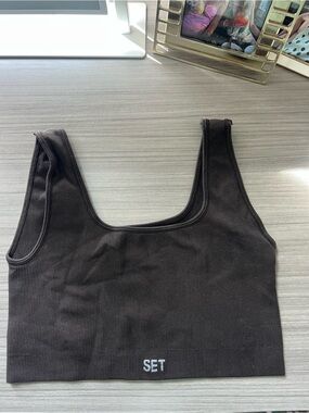 SET Active Brown Ribbed Tank Top with White Logo